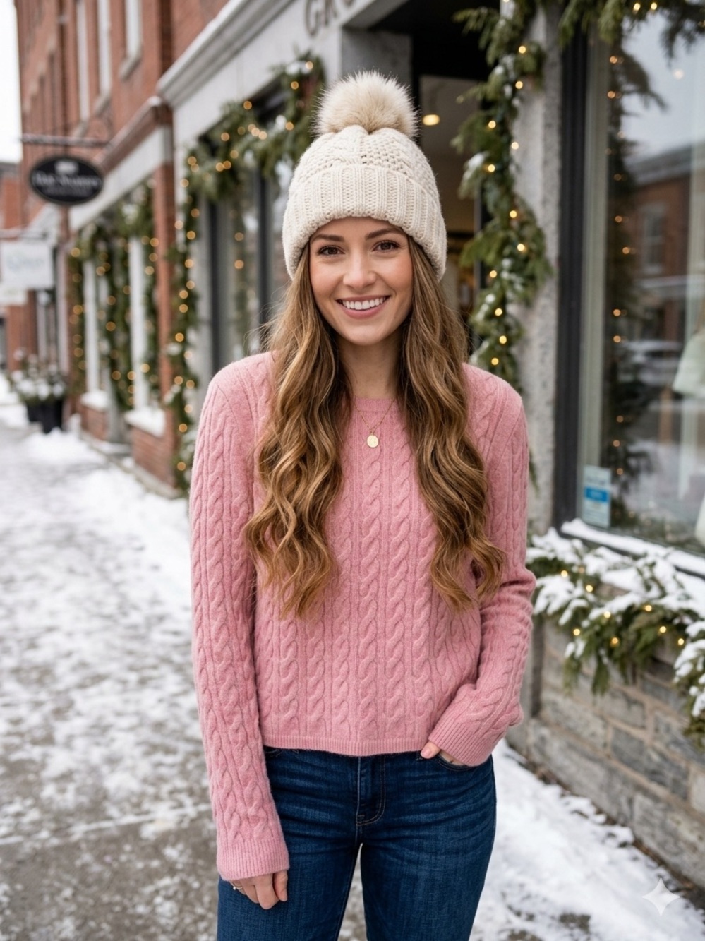 LOFT Pink Cable-Knit Crewneck Sweater